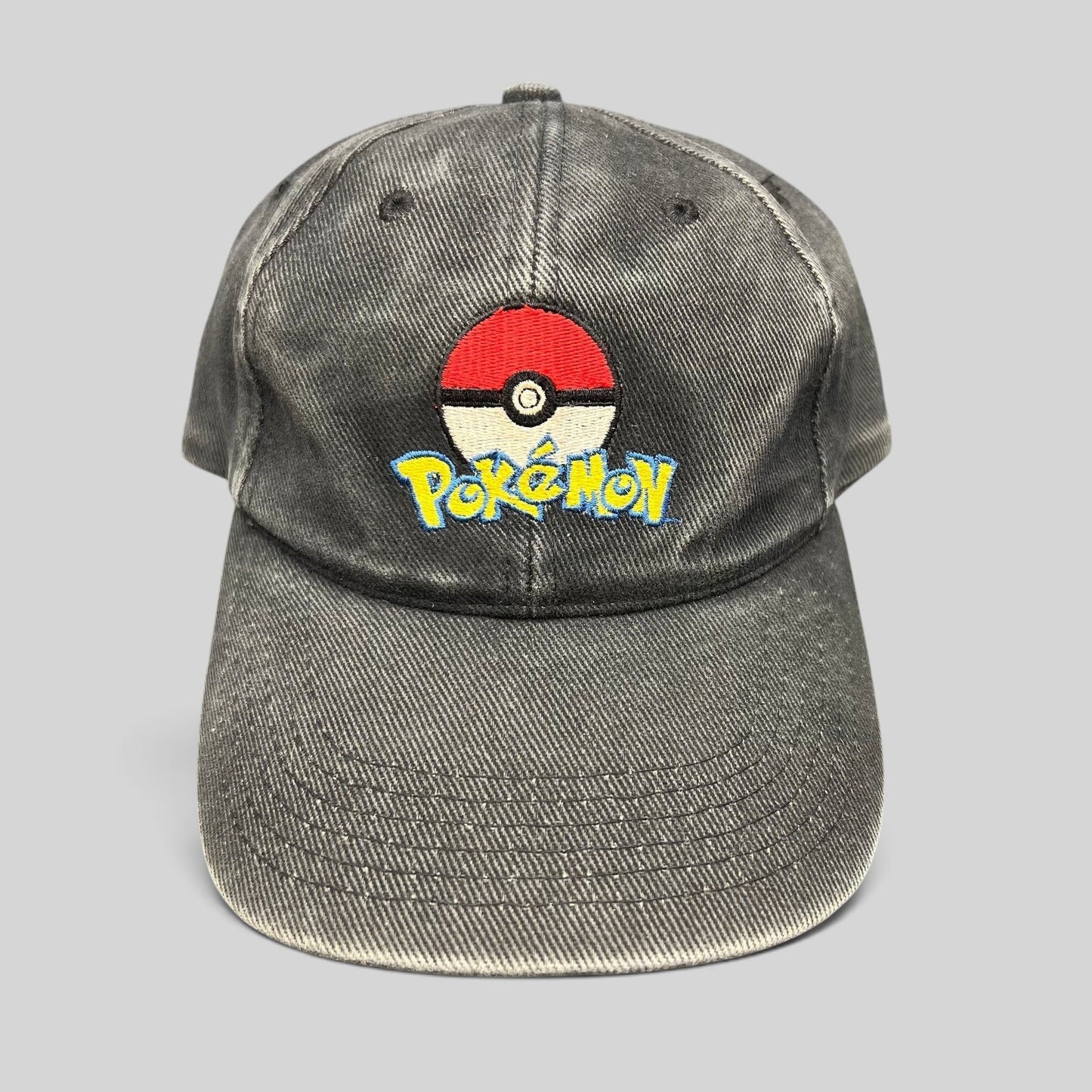 Raree Finds vintage black cotton twill Pokémon strapback hat with embroidered Poké Ball logo and classic fit