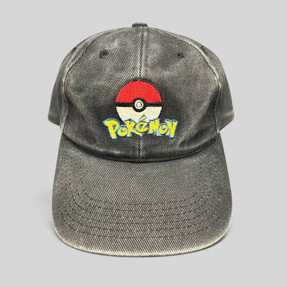 Raree Finds vintage black cotton twill Pokémon strapback hat with embroidered Poké Ball logo and classic fit