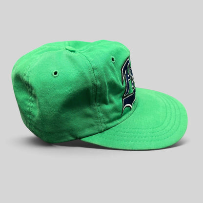 Raree Finds vintage Polo Ralph Lauren green cotton fitted hat with navy and white script logo embroidery