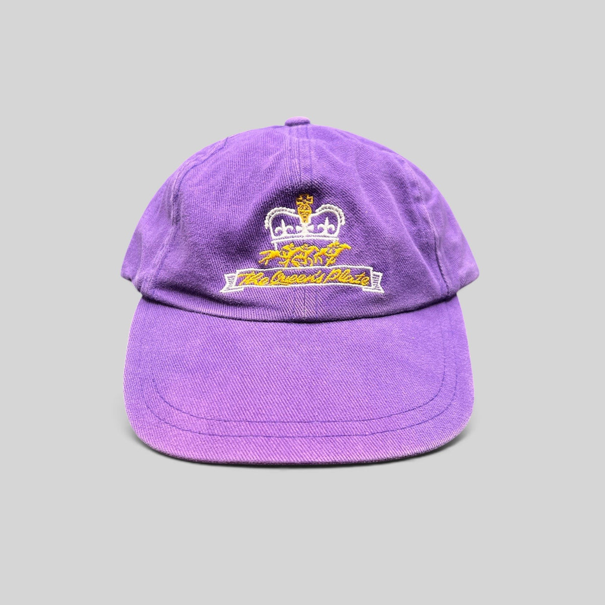 Raree Finds vintage purple cotton strapback hat with embroidered The Queen’s Plate crown and horse logo