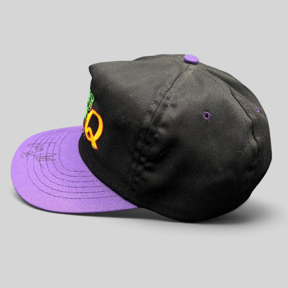 Raree Finds vintage 90s Quaker State Racing snapback hat in black with a purple brim and embroidered logo.