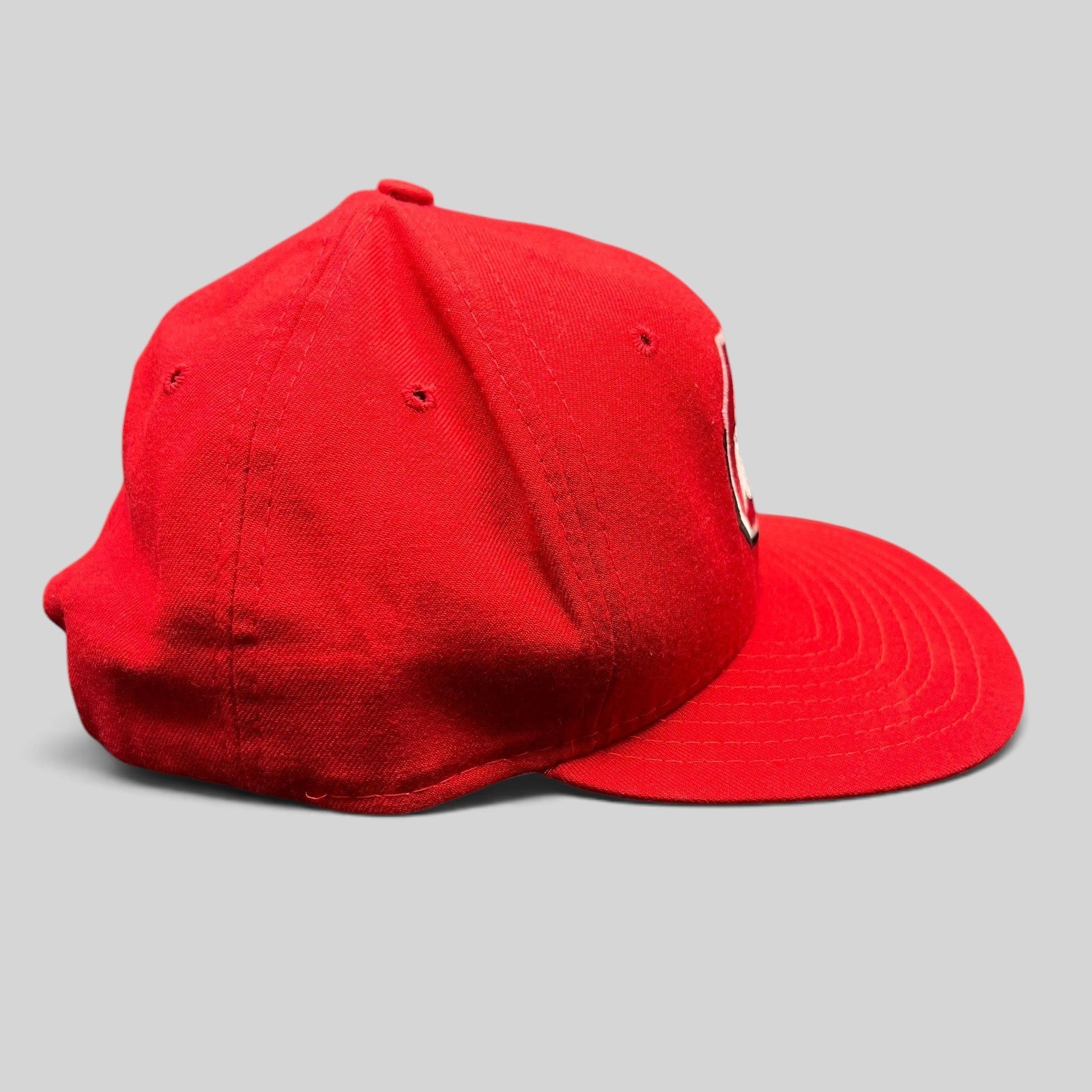 Raree Finds vintage red New Era Chattanooga Lookouts snapback hat with iconic eyes logo and grey underbill