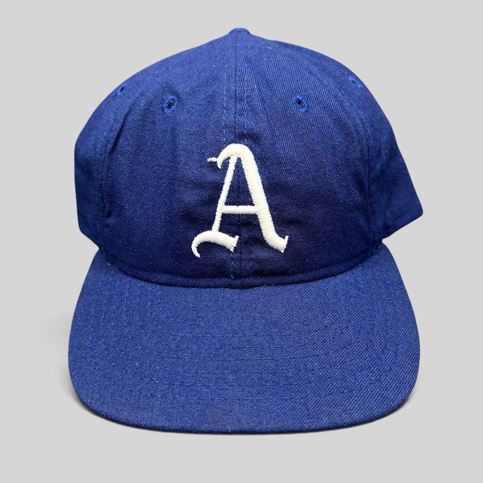 Raree Finds vintage Roman Pro Cooperstown Collection royal blue wool baseball cap with white embroidered A logo