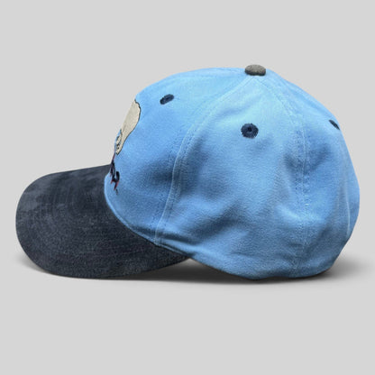 Raree Finds vintage SeaWorld snapback hat with light blue crown, navy brim, and polar bear embroidery