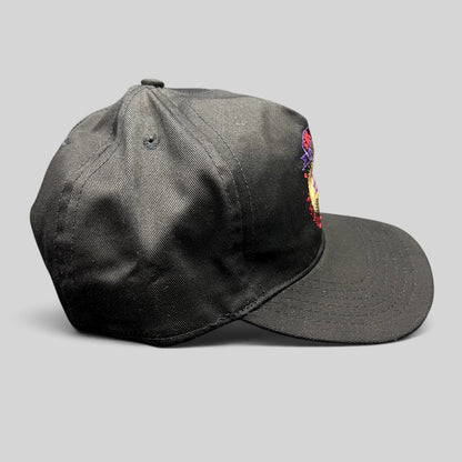 Raree Finds vintage 90s Six Flags Thrill Seeker black snapback hat with colorful embroidered amusement park graphic