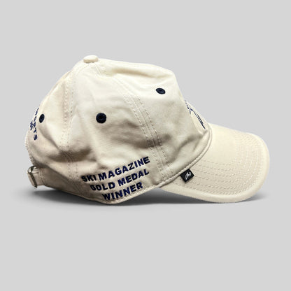 Raree Finds vintage cotton strapback hat in beige with Ski Magazine Gold Medal Winner embroidery and metal buckle