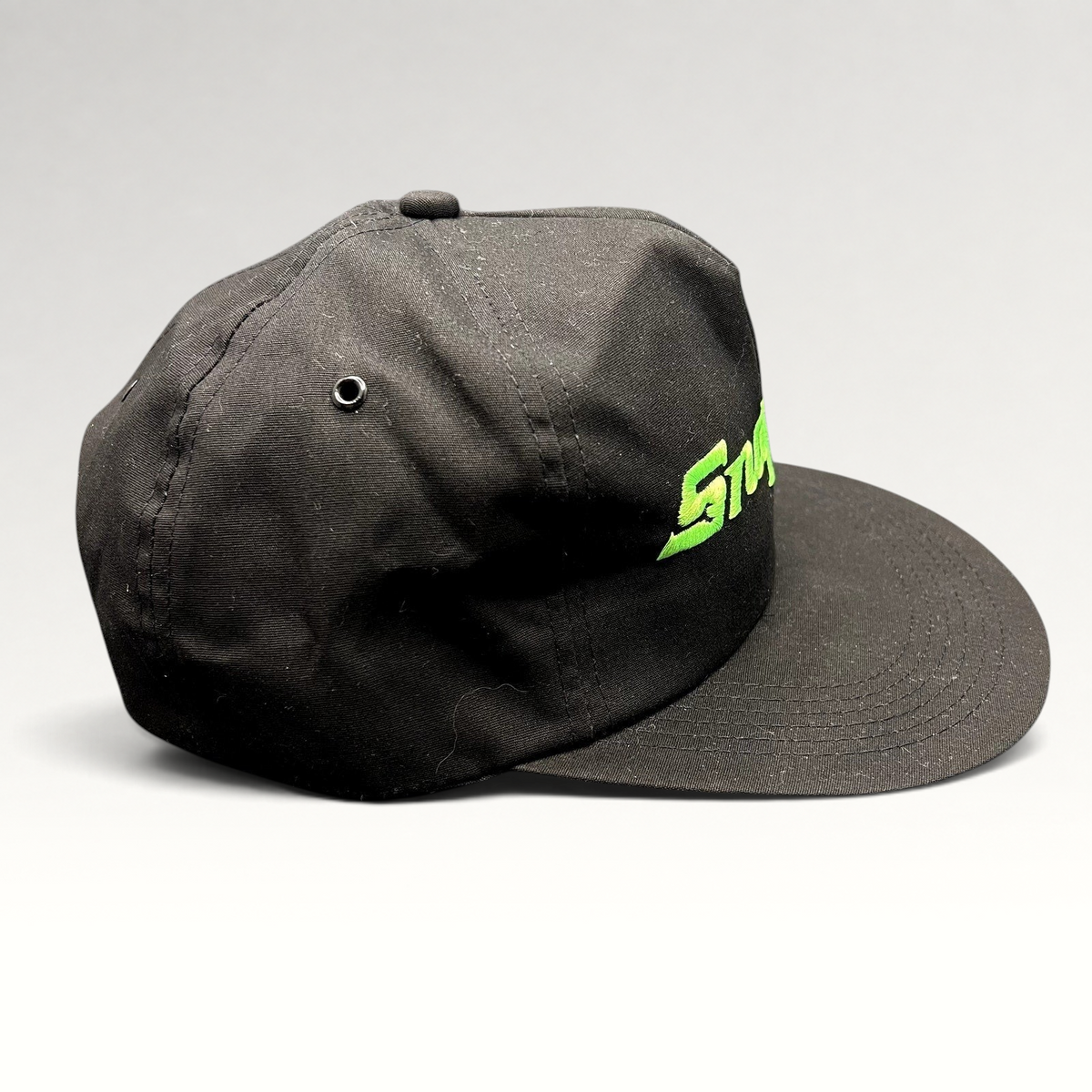 Raree Finds vintage 90s black snapback hat with neon green embroidered Snap-on Tools logo and structured crown