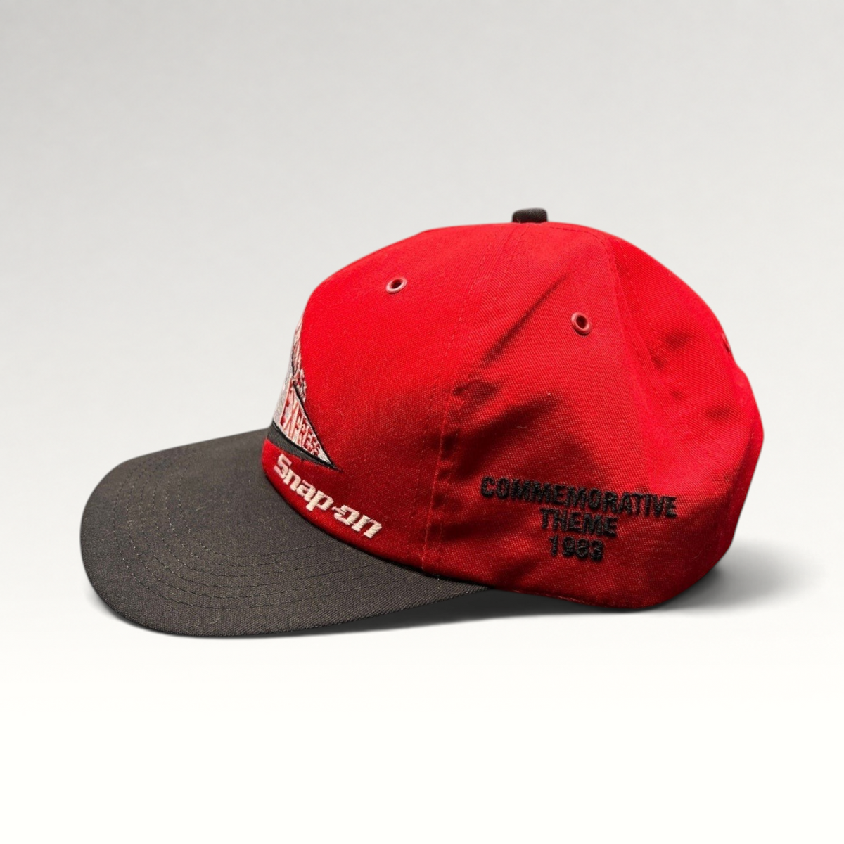 Raree Finds vintage 1993 Snap-on Success Express snapback hat in red and black with side embroidery