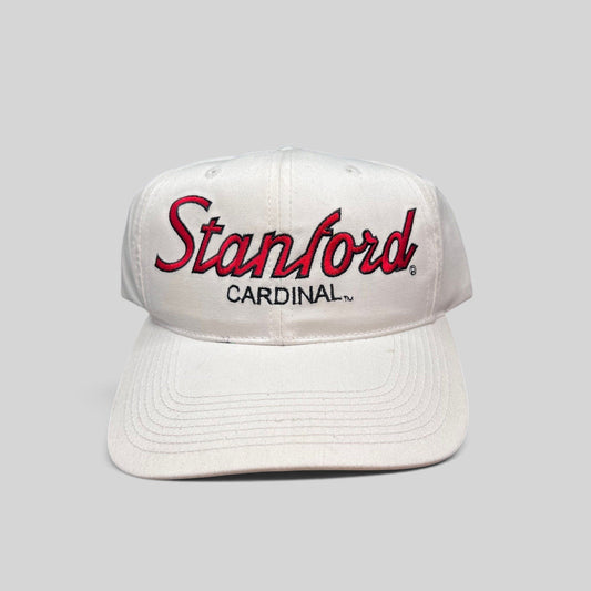 Raree Finds vintage 1990s Stanford Cardinal snapback hat with white crown and red script embroidery