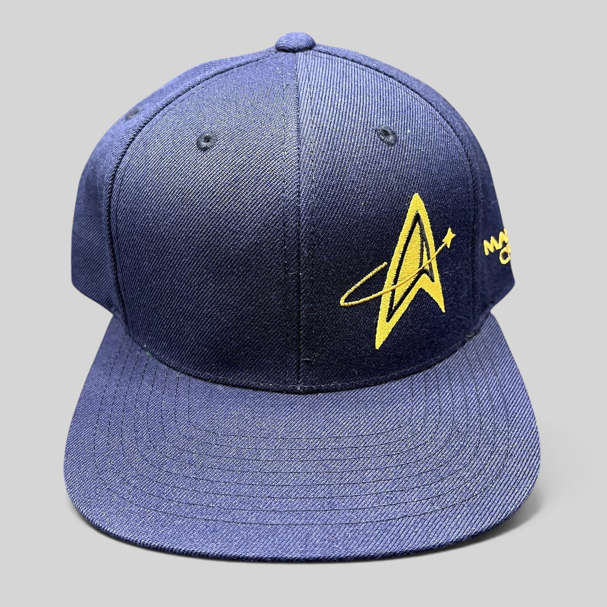 Raree Finds vintage navy Star Trek Starfleet Academy snapback hat with gold embroidered insignia and crew text