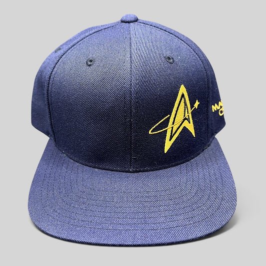 Raree Finds vintage navy Star Trek Starfleet Academy snapback hat with gold embroidered insignia and crew text