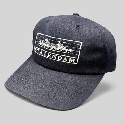 Raree Finds vintage navy blue cotton strapback hat featuring an embroidered Statendam cruise ship graphic