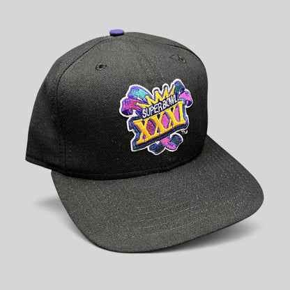 Raree Finds vintage 1997 Super Bowl XXXI New Era snapback hat in black with colorful embroidered logo