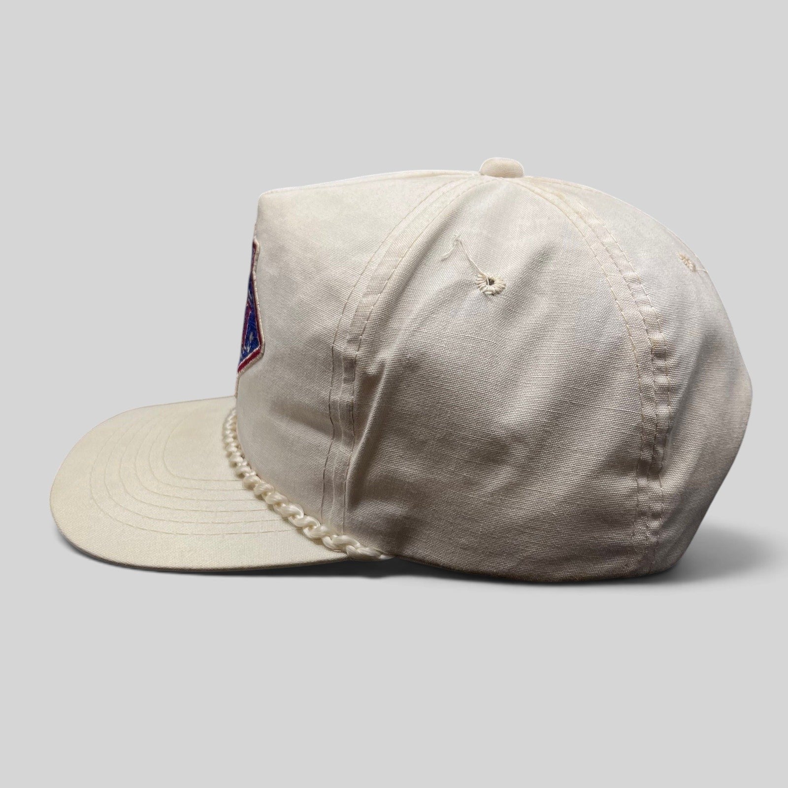 Raree Finds vintage 1988 Super Bowl XXII white cotton snapback hat with braided rope brim detail and embroidered logo
