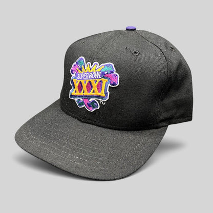 Raree Finds vintage 1997 Super Bowl XXXI New Era snapback hat in black with colorful embroidered logo