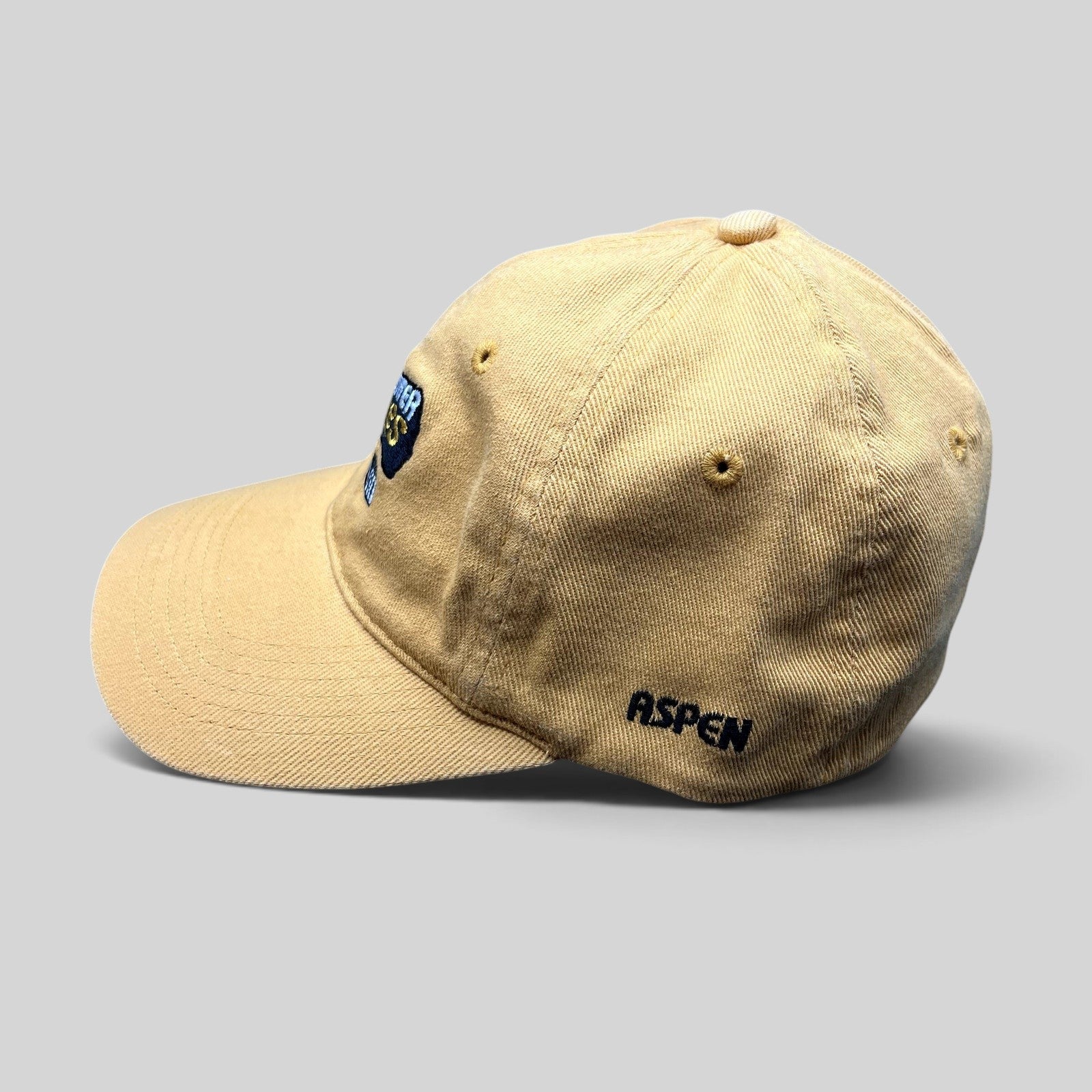 Raree Finds vintage tan cotton ADAMS strapback hat with Winter X Games VIII and Aspen embroidery on the side