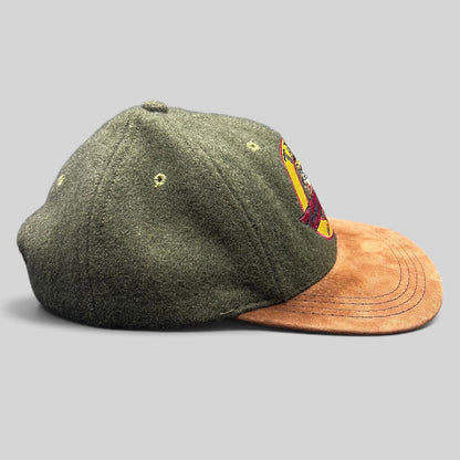 Raree Finds vintage 1991 Harley-Davidson Taz wool hat with a brown suede brim and embroidered Tasmanian Devil patch.