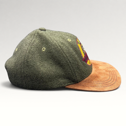 Raree Finds vintage 1991 Harley-Davidson Taz wool hat with a brown suede brim and embroidered Tasmanian Devil patch.