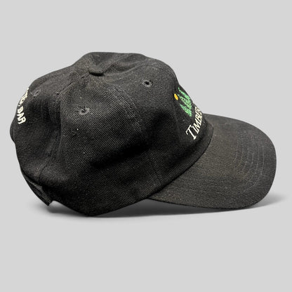 Raree Finds vintage 1990s black Timberline strapback hat with embroidered Butch’s Lobster Bar restaurant branding