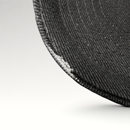 Raree Finds vintage 1990s black Timberline strapback hat brim detail showing worn fabric texture