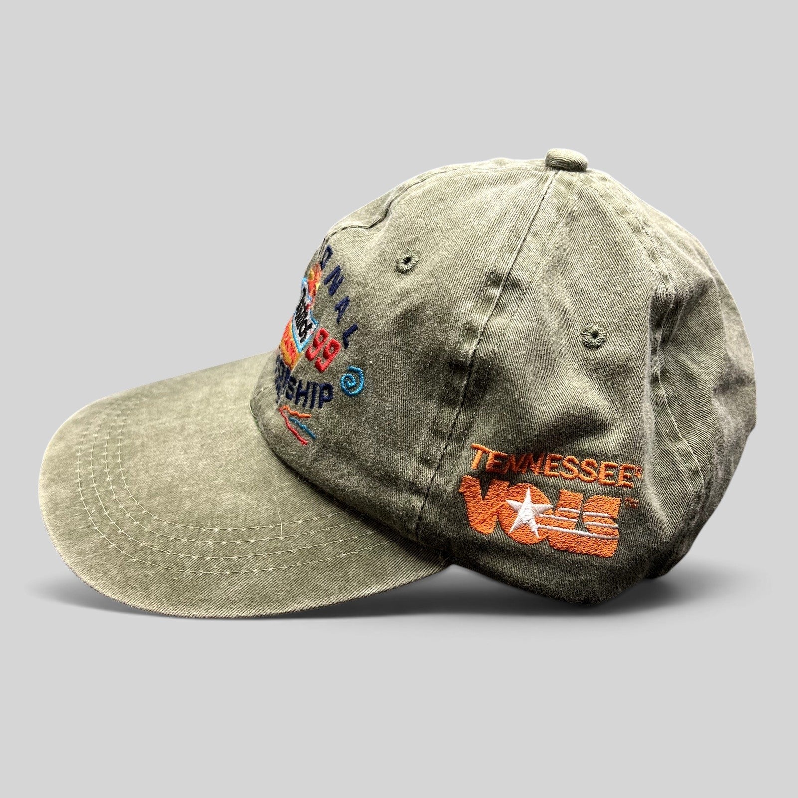 Raree Finds vintage 1999 Tostitos Fiesta Bowl olive green cotton strapback hat with Tennessee Vols embroidery
