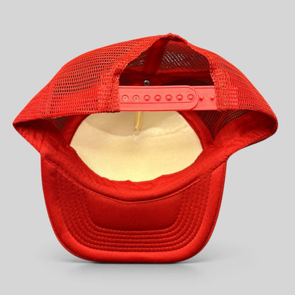 Raree Finds vintage Marlin Masters trucker hat showing the red mesh back and adjustable snapback closure