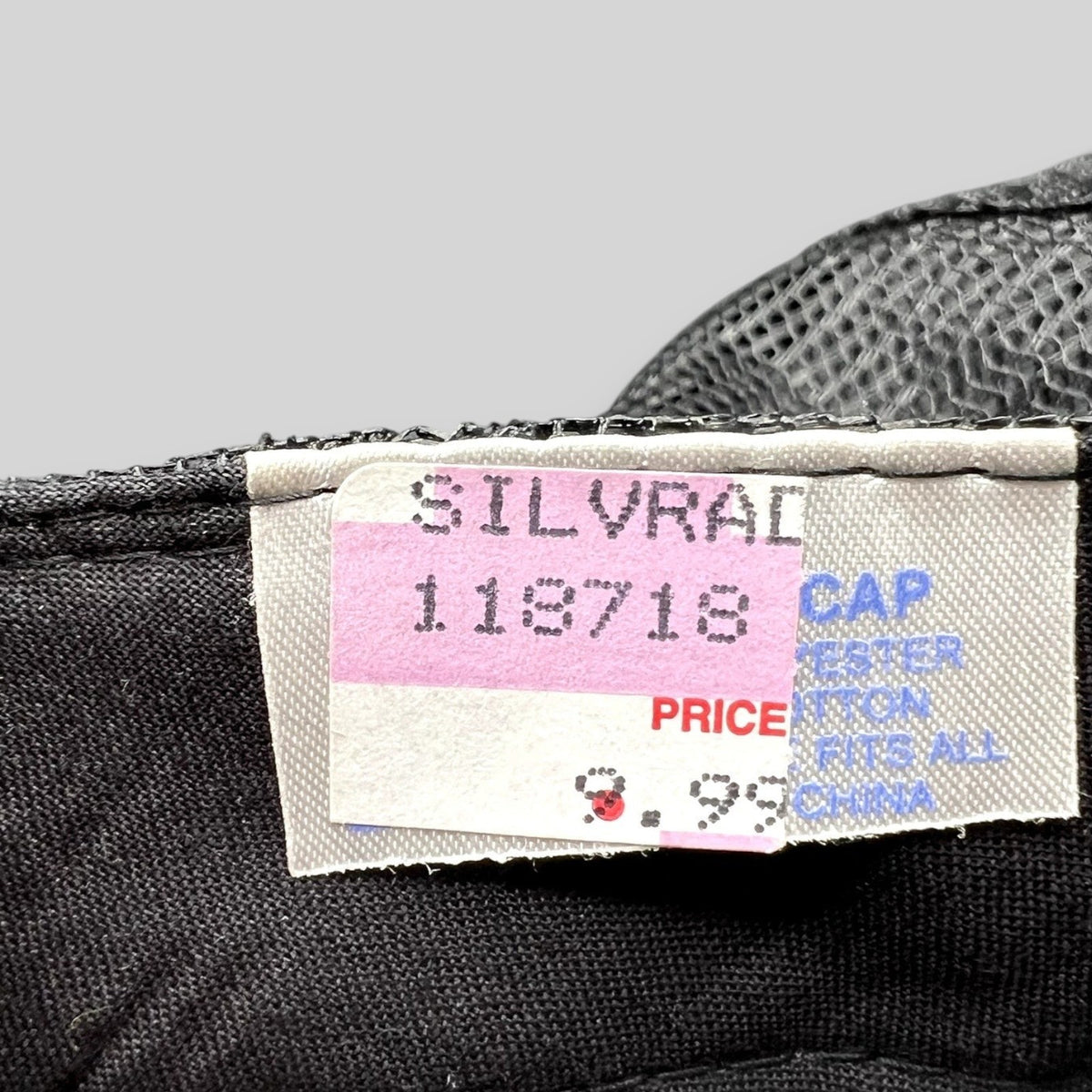 Raree Finds vintage Calistoga Wine trucker hat interior label with price tag and manufacturing details