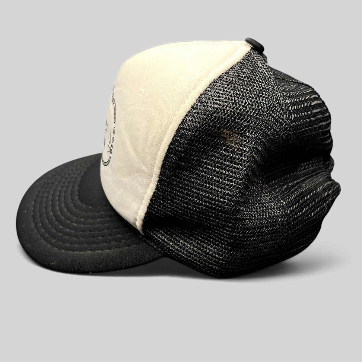 Raree Finds vintage Cassara Brothers White Star Plastering trucker hat with black mesh back and white foam front