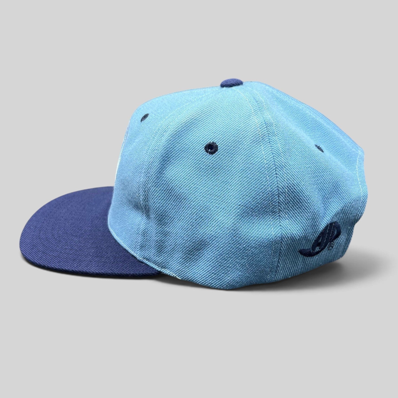 Raree Finds vintage 90s AJD UCLA Bruins snapback hat in light blue and navy with side logo embroidery