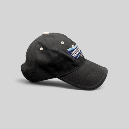 Raree Finds vintage black cotton US Ski Team Vancouver countdown strapback hat with embroidered mountain graphic