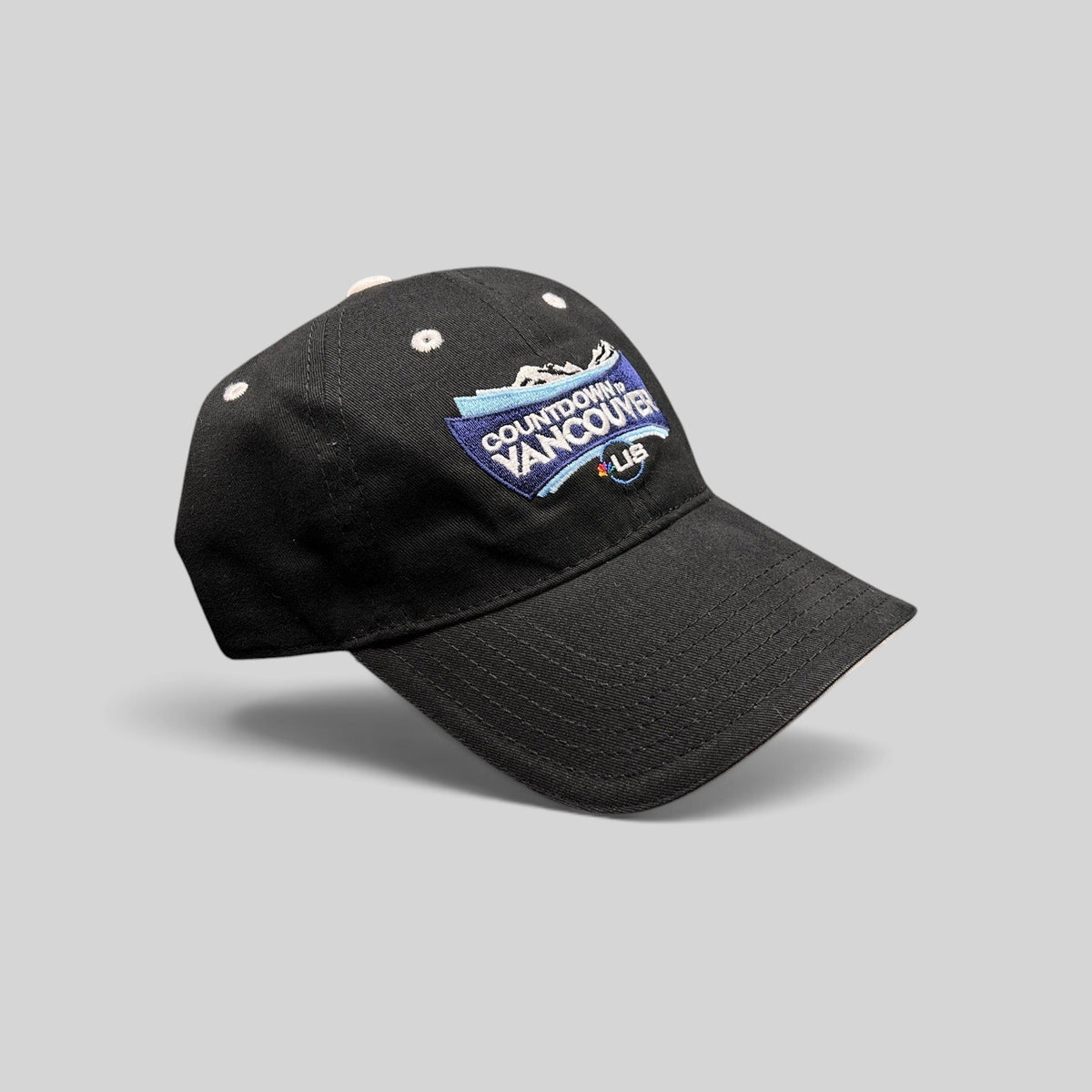 Raree Finds vintage black cotton US Ski Team Vancouver countdown strapback hat with embroidered mountain graphic