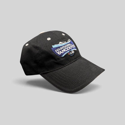 Raree Finds vintage black cotton US Ski Team Vancouver countdown strapback hat with embroidered mountain graphic