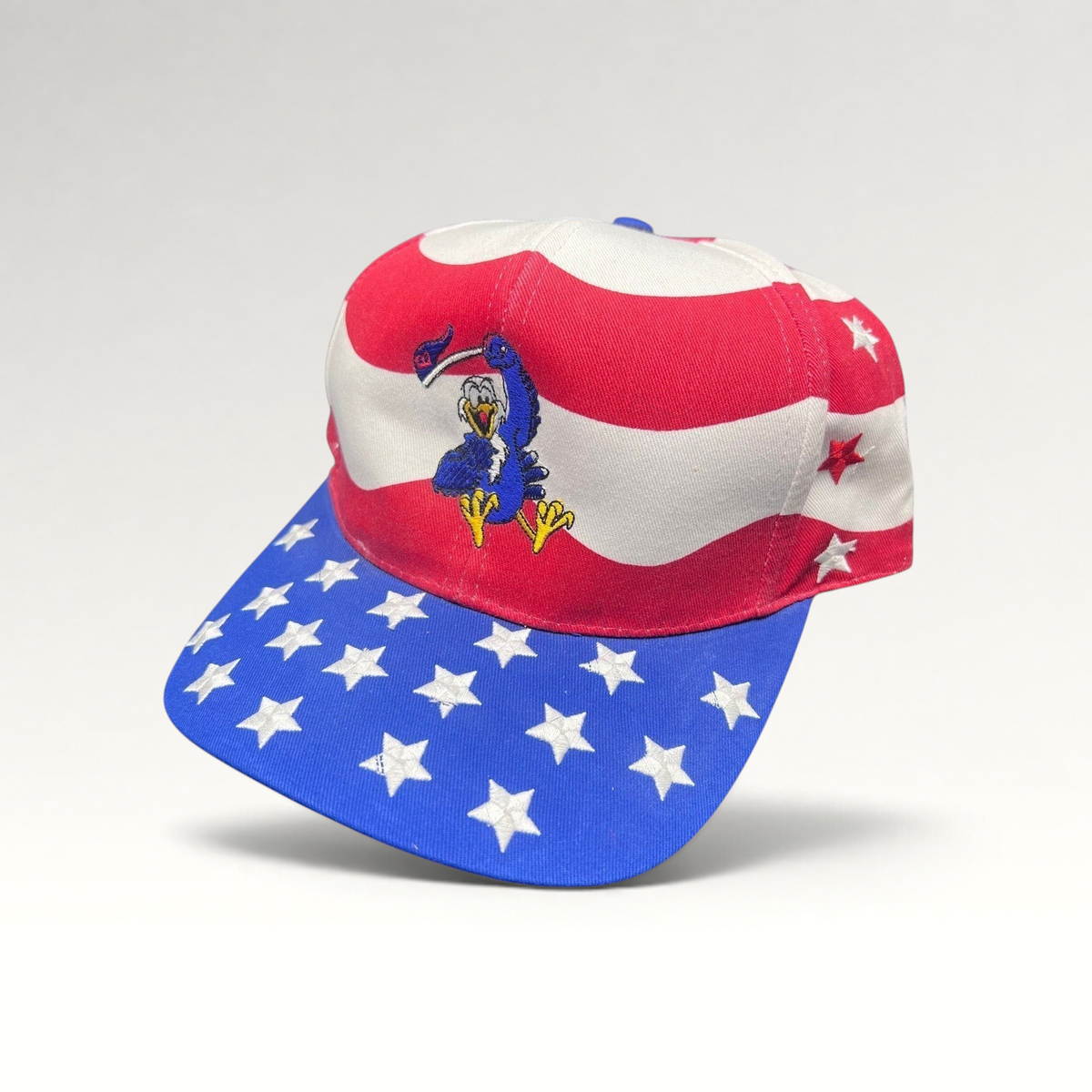 Raree Finds vintage Nissin Cap patriotic USA Olympics hat with embroidered eagle and American flag star pattern