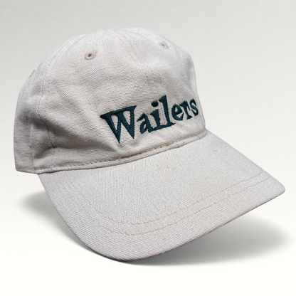 Raree Finds vintage 90s Wailers reggae strapback hat in off-white cotton canvas with dark green embroidered logo