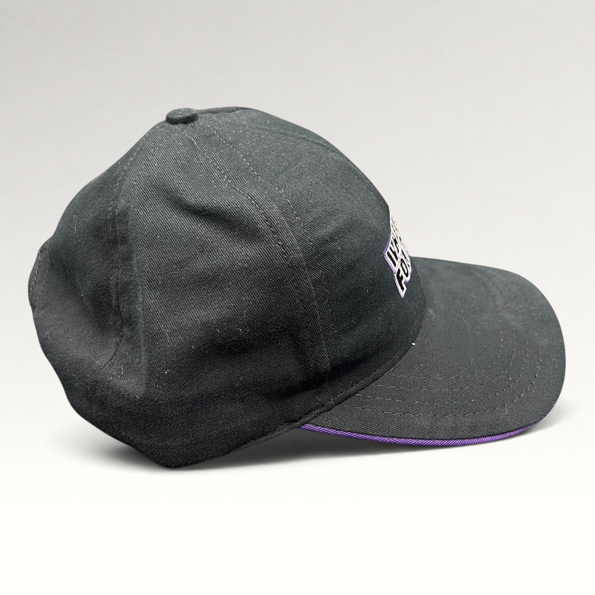 Raree Finds vintage Wheel of Fortune black snapback hat with purple brim accent and embroidered logo