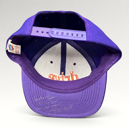 Raree Finds vintage 90s purple Nissin snapback hat with Willie Gault signature on the underside of the brim