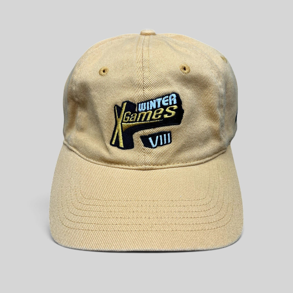 Raree Finds vintage 2002 Winter X Games VIII tan cotton strapback hat with embroidered logo by ADAMS headwear