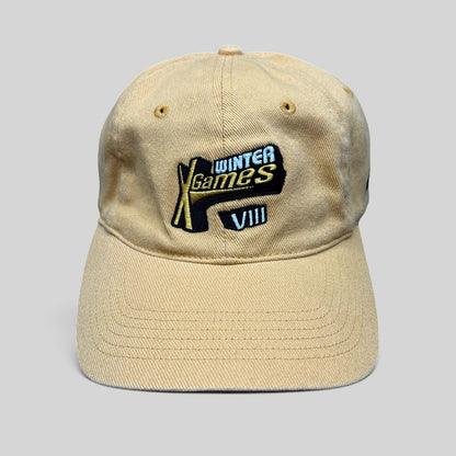 Raree Finds vintage 2002 Winter X Games VIII tan cotton strapback hat with embroidered logo by ADAMS headwear