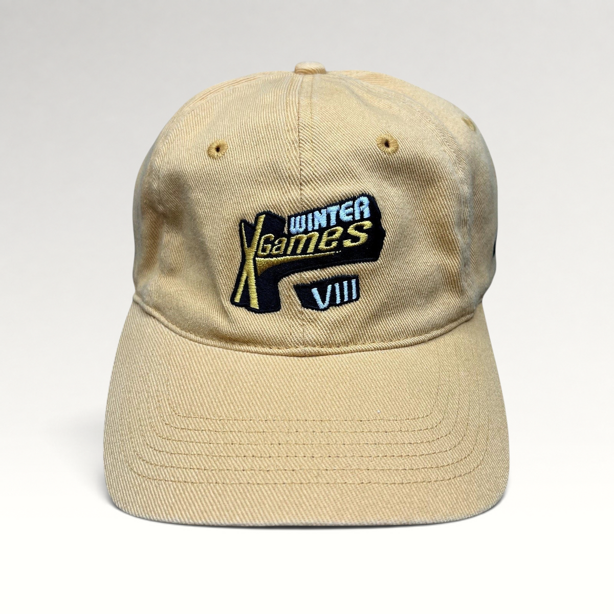 Raree Finds vintage 2002 Winter X Games VIII tan cotton strapback hat with embroidered logo by ADAMS headwear