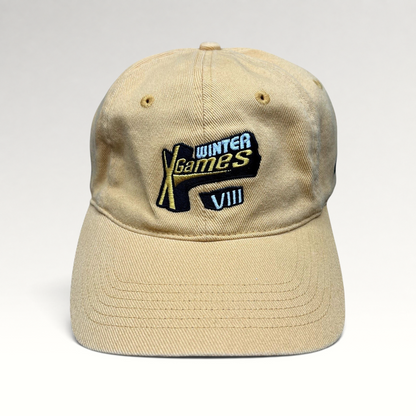 Raree Finds vintage 2002 Winter X Games VIII tan cotton strapback hat with embroidered logo by ADAMS headwear