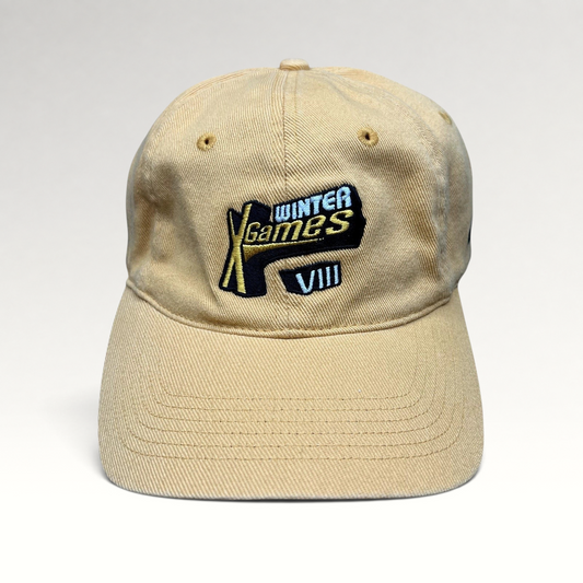 Raree Finds vintage 2002 Winter X Games VIII tan cotton strapback hat with embroidered logo by ADAMS headwear