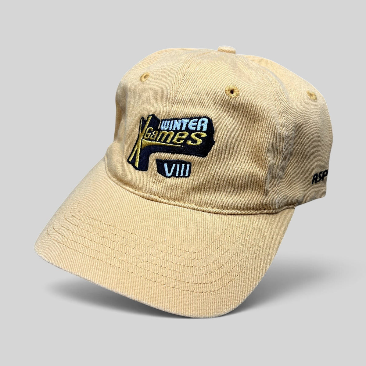 Raree Finds vintage tan cotton strapback hat with embroidered Winter X Games VIII logo and ESPN branding