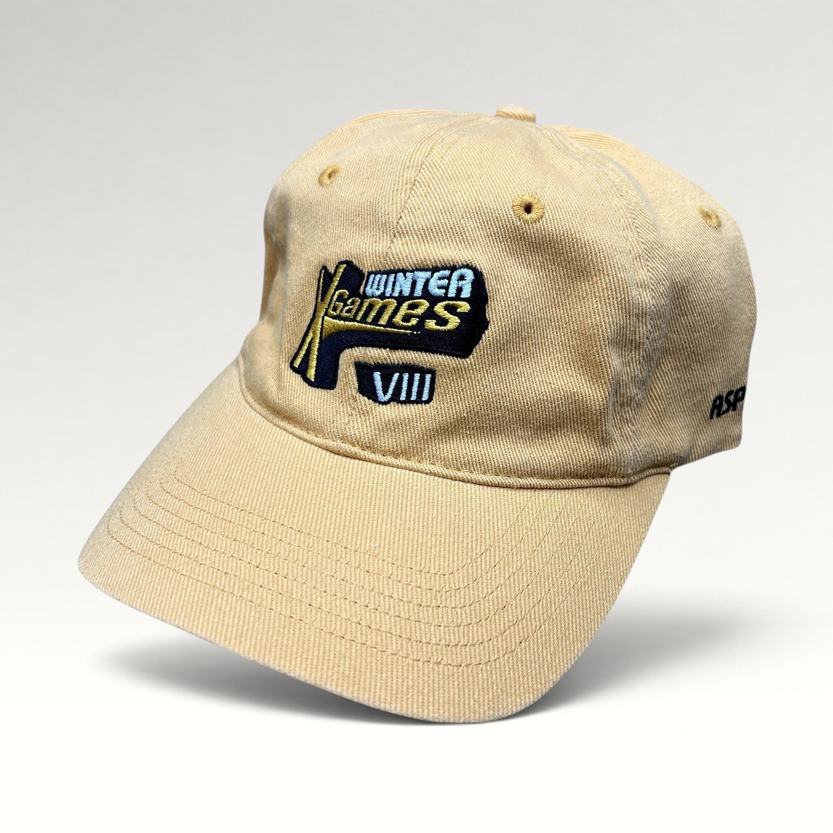Raree Finds vintage tan cotton strapback hat with embroidered Winter X Games VIII logo and ESPN branding