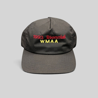 Raree Finds vintage 1993 WMAA Biennial black snapback cap with red and yellow embroidery and a flat bill