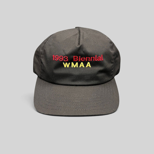 Raree Finds vintage 1993 WMAA Biennial black snapback cap with red and yellow embroidery and a flat bill