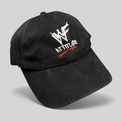 Raree Finds vintage black WWF Attitude Era snapback hat with white and red embroidered scratch logo