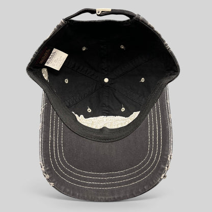 Raree Finds Von Dutch distressed black and grey denim strapback hat interior showing limited edition label and stitching