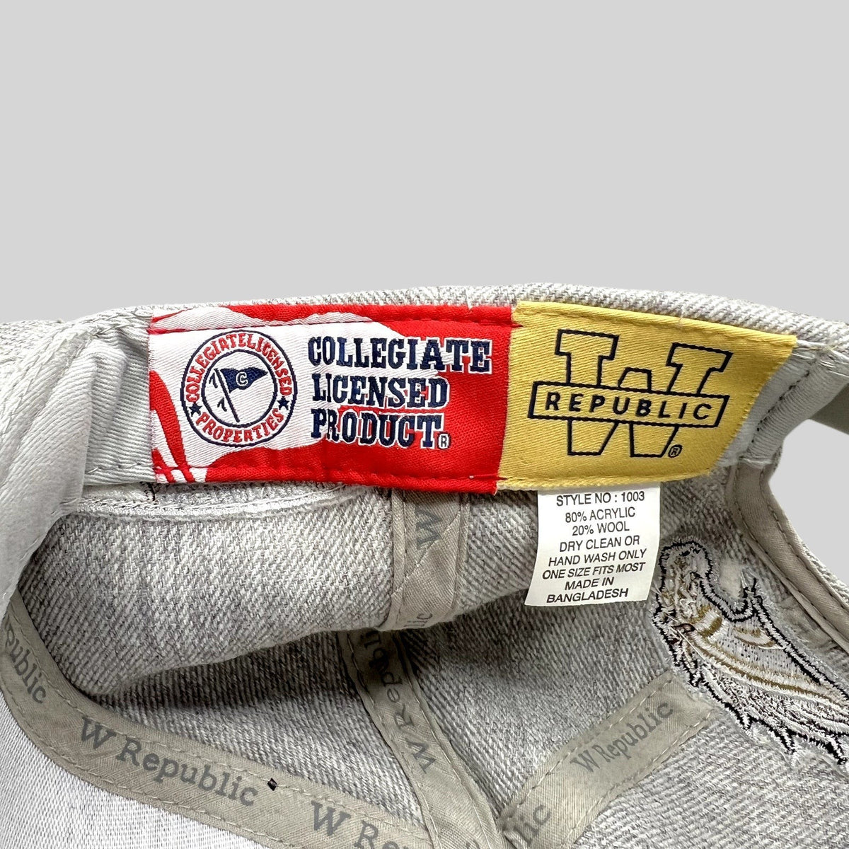 Raree Finds W Republic Western Michigan University snapback hat interior label showing collegiate licensed branding