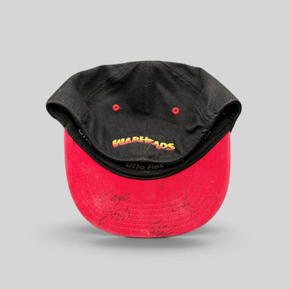 Raree Finds vintage Y2K Warheads candy logo Otto Flex hat in black and red with an autographed flat brim