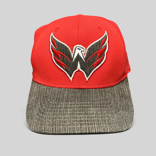 Raree Finds Washington Capitals Reebok Center Ice fitted hat in red with a textured gray brim and eagle logo